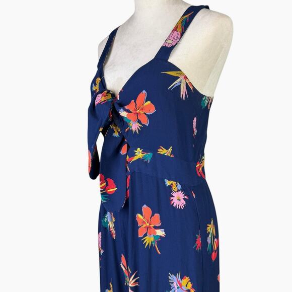 Madewell Plumeria Cutout Navy Bird of Paradise Print Sleeveless Smocked Jumpsuit - Picture 7 of 11